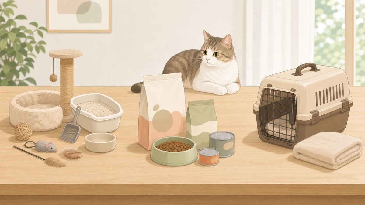 猫の費用を用品とフードと通院準備に分けて整理したイラスト
