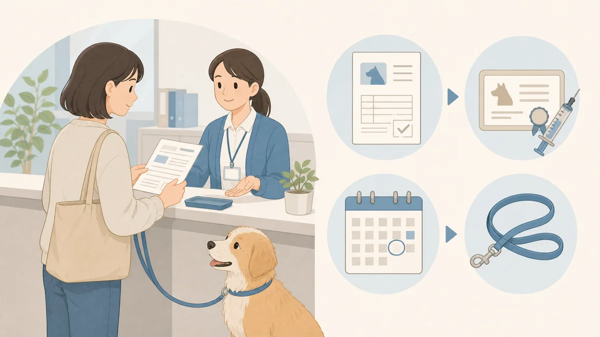 犬の登録や狂犬病予防注射などの手続きを整理するイラスト