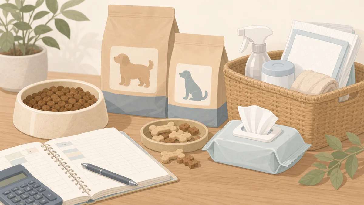 犬のフード代と消耗品費を整理するイラスト