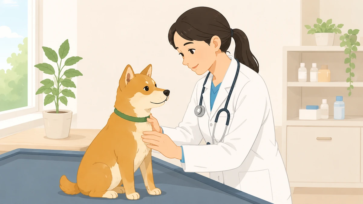 保護犬の初期医療や譲渡費用に関わる確認をするイラスト