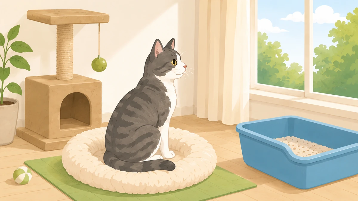 保護猫のトイレや休む場所など健康と衛生に関わる用品のイラスト